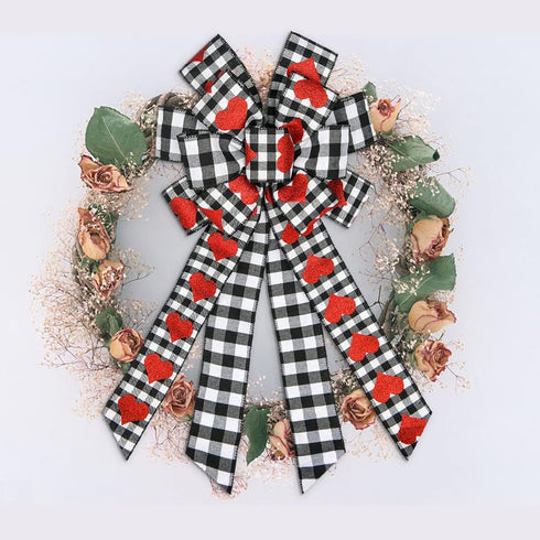 Hying Large Valentine's Day Bows for Wreath, Valentines Wreath Bow Black White Buffalo Plaid Bows Glitter Red Hearts Bows Holiday Burlap Tree Topp...