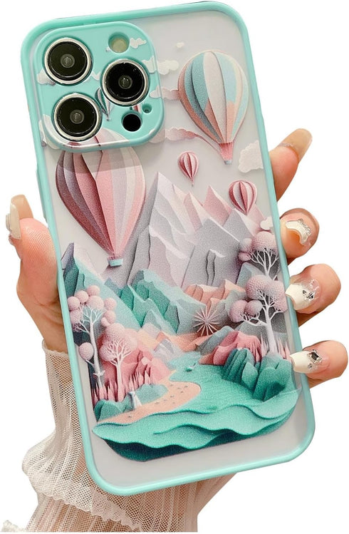 for iPhone 15 Pro Max Case, Frosted Art Landscape Painting, Slim Thin Hard PC Cover Soft TPU Bumper, Translucent Matte Phone Case for Women Man - ...