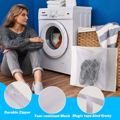 2 PCS Sneaker Wash & Dry Net Bag for Dryer, 15.7x15.7 Inch Large Laundry Net Mesh Wash Washing Bag with Zipper and Strap, Shoe Dryer Rack Inside D...