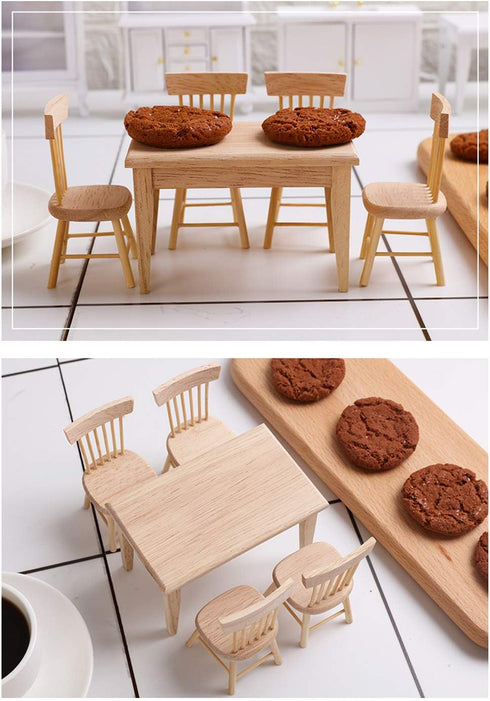 Z MAYABBO Wooden Dollhouse Furniture of Table & Chair, Miniature Dollhouse Accessories of Dining Room Accessory - 1/12 Scale...