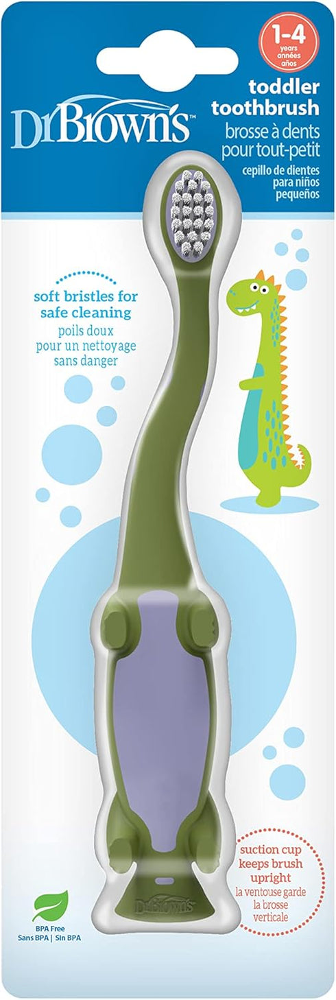 Dr. Brown's Toddler Toothbrush, Dinosaur, Green, 1-Pack...