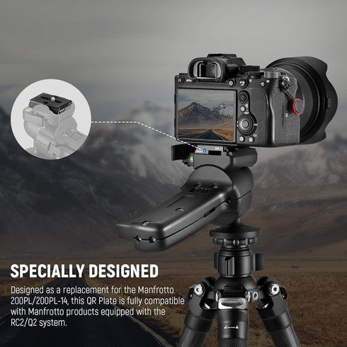 NEEWER 2PCS 200PL Quick Release Plate Aluminum, Compatible with Manfrotto BHQ2 XPRO-3W 8043W 496 804RC2 Q2 Tripod Ball Head Fluid Head, Camera Mou...