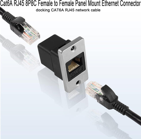 QIANRENON RJ45 Rectangular Panel Network Adapter Cat6A RJ45 8P8C Female to Female Panel Mount Ethernet Connector RJ45 Mounting Network Shield Sock...