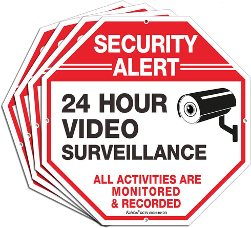 (4 Pack) "Security Alert, 24 Hour Video Surveillance, All Activities Monitored" Signs,10x10 Inches .040 Aluminum Reflective Warning Sign for Home ...