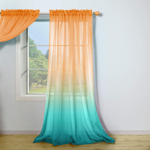 Orange and Green Curtains 63 Inch Length for Bedroom Decor Set 1 Panel Pocket Window Sheer Drape Semi Transparent Sea Turquoise Ombre Sunset Curta...