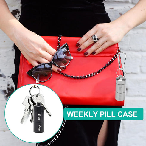 Small Portable Pill Case Keychain for Travel, AngleKai 2 Pack Pill Organizer Aluminium Alloy Small Pill Box Waterproof Pill Container Medicine Bot...