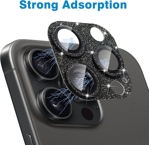 Compatible with iPhone 15 Pro & 15 Pro Max Camera Lens Protector, Bling Lens Cover 3D Rhinestone Diamond 9H Tempered Glass Camera Cover Anti Scrat...