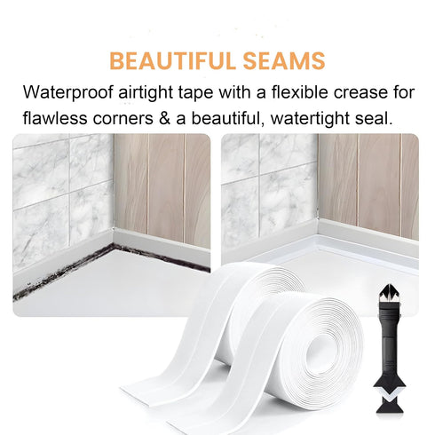 White Caulk Tape Waterproof Self Adhesive, Bathroom Caulking tape,Sealer Strip for Toilet Base Shower Wash Basin Sink, Easy to Use with Silicone C...