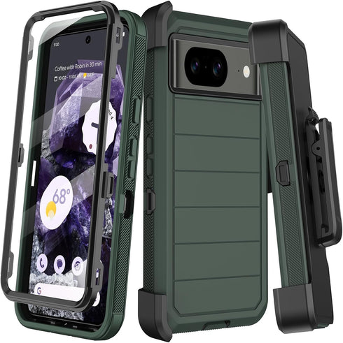 for Google Pixel 8 Case with Belt Clip Holster & Kickstand,Built-in Screen Protector,Heavy Duty Shockproof Drop Protection Military Grade Rugged D...