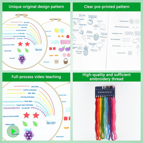 Enkor 4 Sets Embroidery Kit for Beginners Adults, Beginner Embroidery Kit for Adults, Embroidery Kit for Beginners Flowers Follow Instruction Vide...
