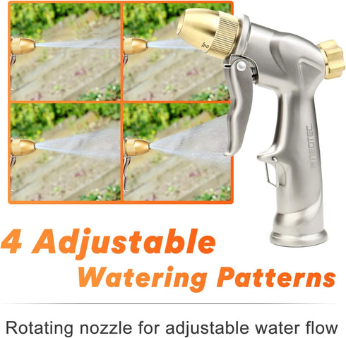 Garden Hose Nozzle, Upgrade 100% Heavy Duty Metal High Pressure Water Hose Nozzle with 4 Spray Patterns Rotating for Outdoor Lawn & Garden Waterin...