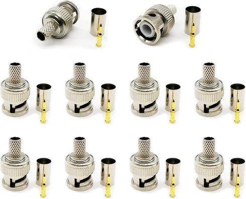 10 Pack BNC Male Crimp Connector to RG5962 BNC Male Crimp-On Connector for CCTV Coaxial Cables, Silver...