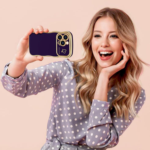Hython for iPhone 14 Pro Case Cute Curly Wave Frame Shape Phone Cases, Thin Slim Luxury Plating Wavy Edge Soft TPU Bumper Shockproof Rubber Protec...