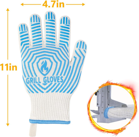 BBQ Gloves, Oven Gloves 1472? Extreme Heat Resistant, Grilling Gloves Silicone Non-Slip Oven Mitts, Kitchen Gloves for BBQ, Grilling, Cooking, Bak...