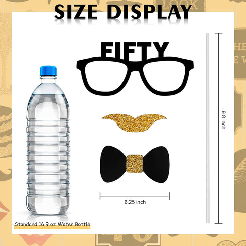 Adult 50th Birthday Photo Booth Props(41Pcs) for Her Him Cheers to 50 Years Birthday Party, Gold and Red Decorations, 50th Happy Birthday Party Su...