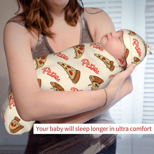 Pizza Food Baby Stuff Newborn Swaddle and Hat Set Stretchy Soft Funny Baby Receiving Blanket Gifts for Infant Baby Boy Girl...