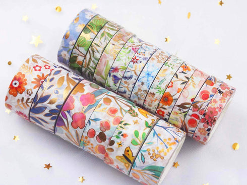 YUBX 18 Rolls Floral Gold Washi Tape Set VSCO Foil Masking Decorative for Arts, DIY Crafts, Bullet Journal Supplies, Planners, Scrapbook, Card/Gif...