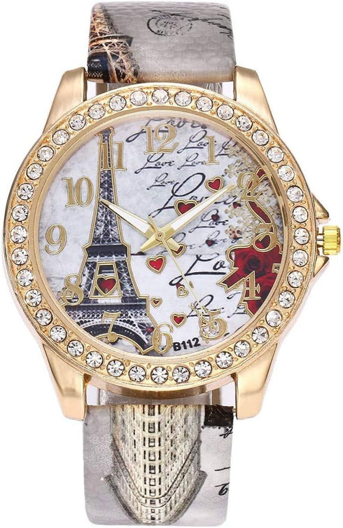 CdyBox Wholesale PU Leather Strap Watch Mother Day Gift Bling Rhinestone Accented Eiffel Tower Ladies Women Watches...