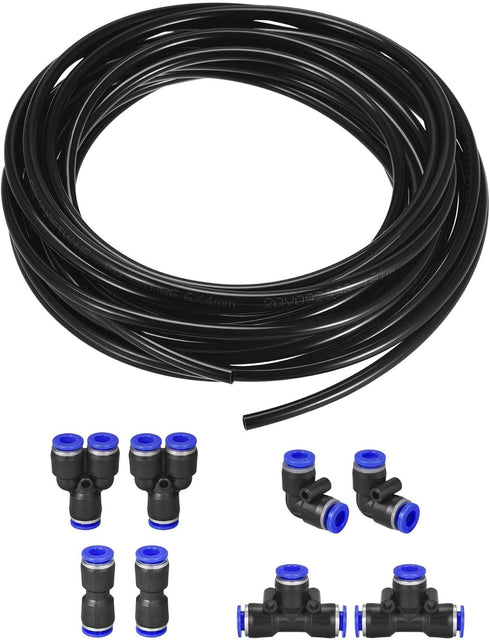 uxcell Pneumatic Air Hose Tubing Air Compressor Tube 4mm(5/32'') ID x 6mm(1/4'') OD x 10m/32.8Ft Pipe Black with Connect Fitting Kit...