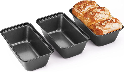 HONGBAKE Mini Loaf Pan for Baking Bread, 6 x 3.3 x 2 In Nonstick Small Banana Bread Tins Set of 3, Tiny Carbon Steel Meatloaf Pan - Dark Grey...