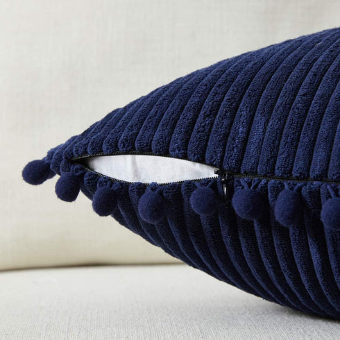 Fancy Homi Pack of 2 Corduroy Soft Decorative Throw Pillow Covers with Pom-poms, Solid Square Cushion Case Pillow Cases Set for Couch Sofa Bedroom...