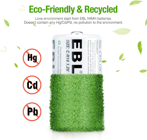 EBL C Size C Cell 5000mAh Ni-MH Rechargeable Batteries, Pack of 2...