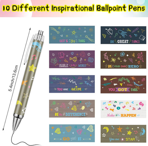 10 Pcs Inspirational Ballpoint Pens Motivational Quote Pens Retractable Funny Pens Black Ink Pen Set with Stylus Tip Colorful Metal Encouraging Wr...