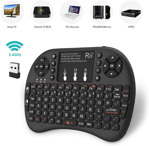Rii 2.4GHz Mini Wireless Keyboard with Touchpad?QWERTY Keyboard, Backlit Portable with Remote Control for Laptop/PC/Tablets/Windows/Mac/TV/Xbox/PS...