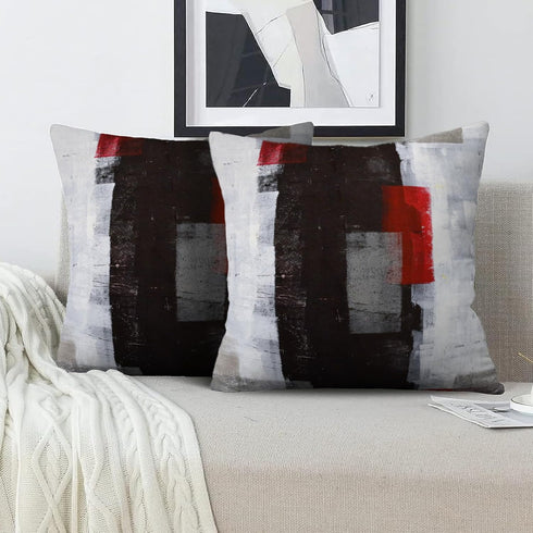 Red and Grey Abstract Art Pillow Cover, Modern Black White Wall Decorative Throw Pillows Cushion Cover for Bedroom Sofa Living Room 18 x 18 Inch S...