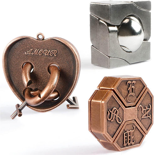 Brain Teaser Puzzles,3 Pieces Metal Cast Puzzle Games Toys,3D Highly Difficult Adult Puzzles, IQ Educational Box for Teens…...