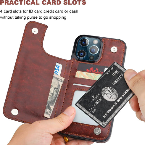 ONETOP Compatible with iPhone 13 Pro Max Wallet Case with Card Holder,PU Leather Kickstand Card Slots Case, Double Magnetic Clasp and Durable Shoc...