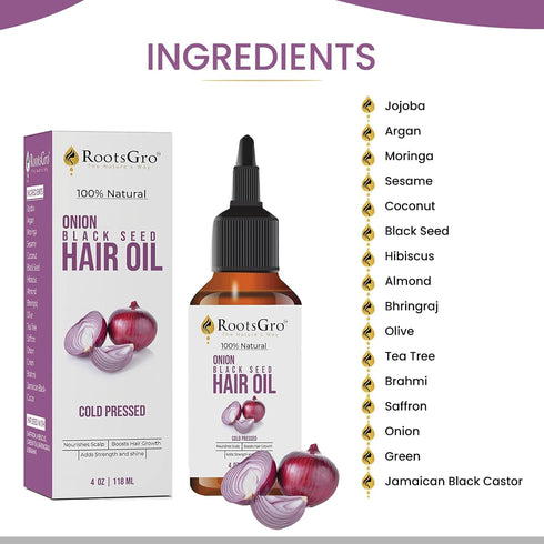 100% Natural Onion Black Seed Oil, Cold Pressed and Blend of More Than 15 Oils - Strengthens and Nourishes Hair Scalp | 4 ounce...