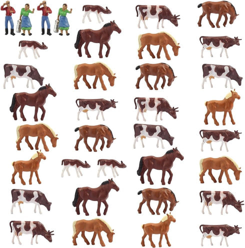 Farm Animals Figure Set,AN8706 36PCS 1:87 Well Painted Farm Animals Cows Horses Figures for HO Scale Model Train Scenery Layout Miniature Landscap...
