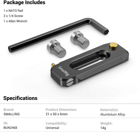 SMALLRIG Universal Low-Profile Quick Release NATO Rail Safety Rail 50mm/2inches Long with 1/4'' Screws for NATO Handle Camera Cage EVF Mount – BUN...