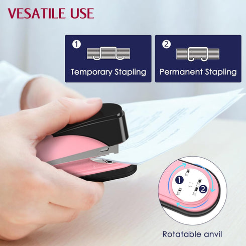 Metal Stapler Heavy Duty 50 Sheet Capacity with 1750 Staples and Staple Remover, Pink Stapler Full Strip Staplers for Desk, No Jam, Non-slip Offic...