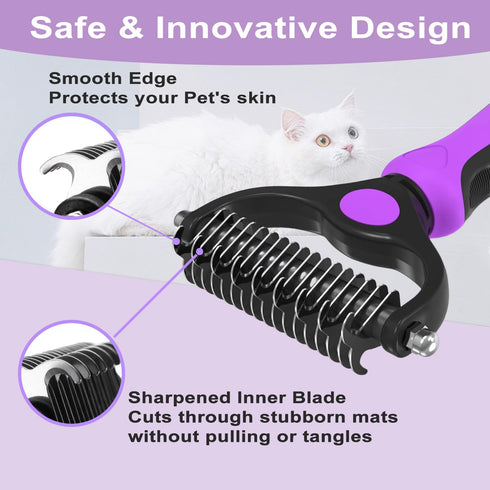 Pet Grooming Brush, Pet Detangling Pet Metal Comb with Long & Short Stainless Steel Teeth for Removing Matted Fur, Dematting Deshedding Brush Cat ...