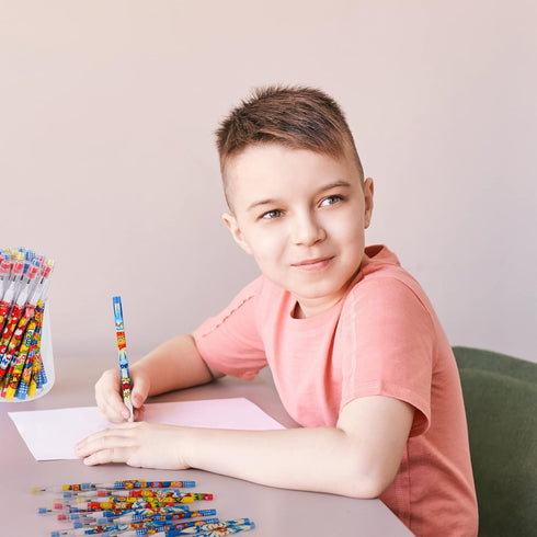 Kolewo4ever 48 Pcs Hero Pencils Translucent Pencil Multipoint Non- Sharpening Stackable Pencils Pop Up Plastic Pencils Pow! Snap! Wham! Bang! Penc...