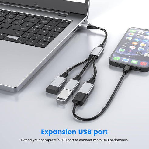 3 in 1 USB Splitter Cable, Portable USB 2.0 Hub for Charging, Data Transfer, Laptop, Mac......