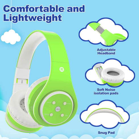 Kids Headphones Bluetooth Wireless 85db/110db Volume Limit Headset Fit for Aged 3-21 Over-Ear and Build-in Mic Wired & SD Card Mode Headphones for...