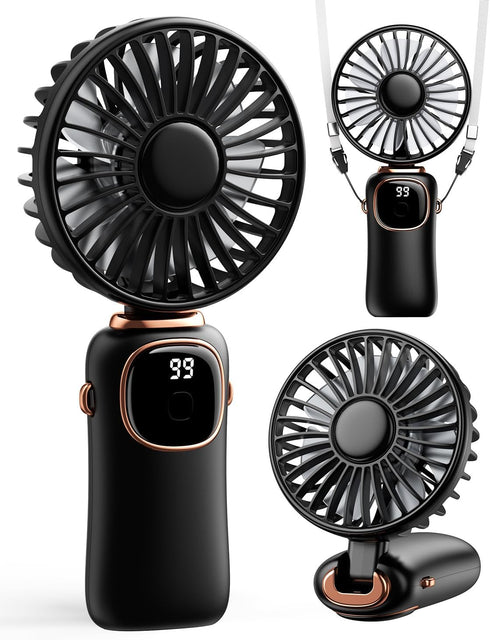 Portable Handheld Fan, 4000mAh Battery Operated 3 in 1 Multifunction Personal Travel Fan with Digital Display, 90° Foldable Desk Fan with Base, 5 ...