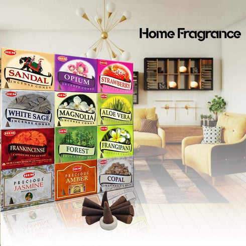 HEM 12 Assorted Boxes of HEM Incense Cones | Natural Fragrance For Aromatic Rooms | Meditation and Odor Remover, Air Purifier...
