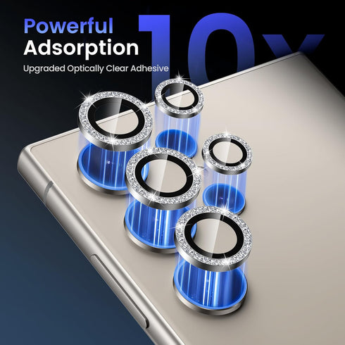 Tensea (3+2PCS) for Samsung Galaxy S24 Ultra 5G Camera Lens Protector, 9H Tempered Glass Camera Cover Screen Protector Metal Individual Ring for S...