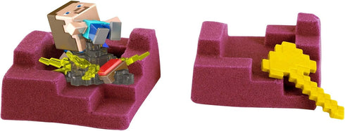 Minecraft Mini Mining Set Nether Nap Steve Figure and Environment Accessory with Moldable Sand for Added Creativity, Creative, Hands-on Biome Buil...