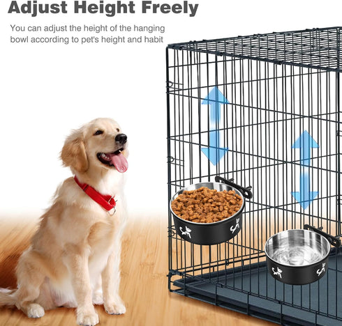 Crate Water Bowl No Spill, 2 Pack Hanging Dog Bowls for Kennel, Kennel Water Bowls Mountable, Dog Food Bowls for Crates, Large Stainless Steel Pet...