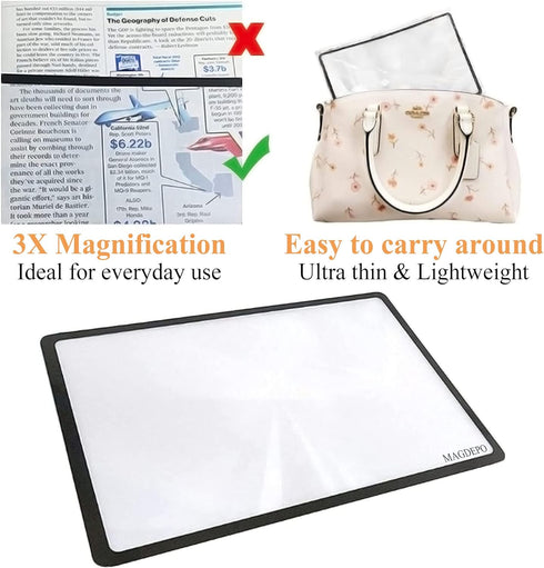 MAGDEPO 3X Magnifying Sheet 3 Pack Plastic Lightweight Page Lens + 3 Card Magnifying Lenses Suitable for Reading Small Patterns, Texts, Prints, Ne...