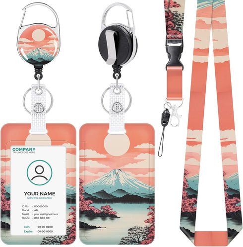 landscape Lanyards for Id Badges, Personalized Retractable Badge Holders with Keychain, Funny Id Card Holder Vertical ID Protector Clips for Women...