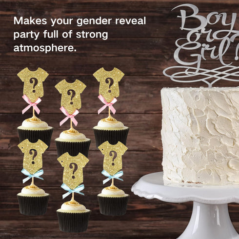 ALISSAR 30-pack Glitter Gender Reveal Cupcake Toppers, Gender Reveal Baby Shower Boy or Girl Party Decoration Supplies...