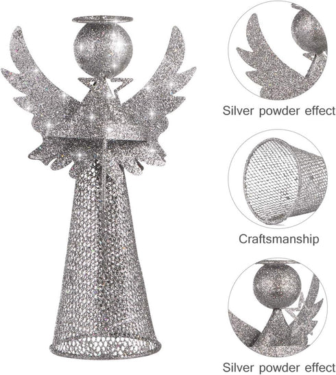 PRETYZOOM Christmas Silver Angel Tree Topper Exquisite Glitter 3D Angel Figure Tree Topper Ornament for Party Home Mall Xmas Tree Favor...