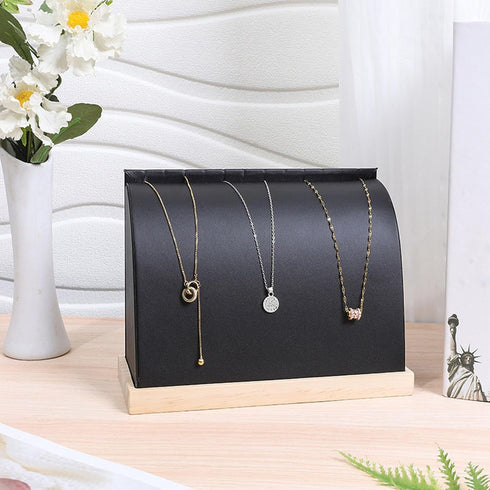 TANG SONG Cambered Wooden Leather Soft Mat Multiple Flat Necklace Display Stand Necklace Chains Organizer Holder for Home (Black)...