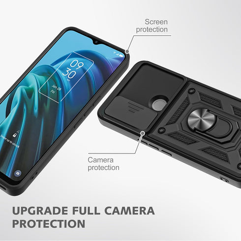 for TCL 30 XE 5G Phone Case(Not Fit TCL 30 XL), with Slide Camera Cover and 2pcs HD Screen Protector, 360° Rotation Ring Kickstand [Military Grade...